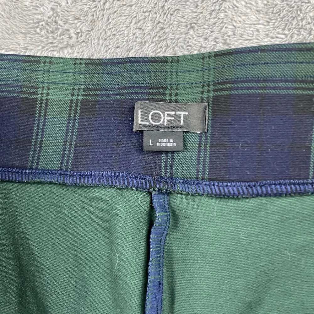 Loft Petites Legging Crop Pants Womens Large‎ Green Blue Plaid Pull On